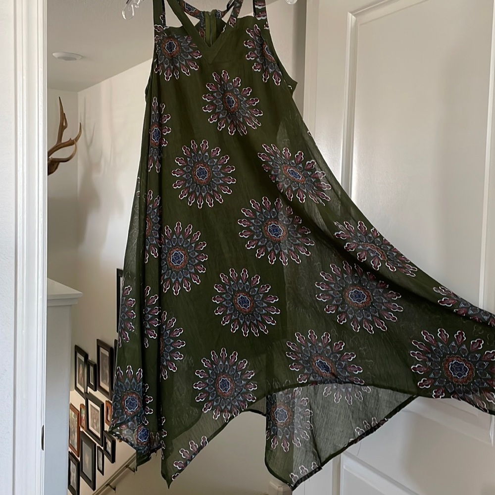 Green fancy back lined shear dress